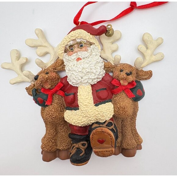 Vintage Kurt S Adler Holly Dearies Santa & Reindeer Christmas Tree Ornament - Picture 7 of 8